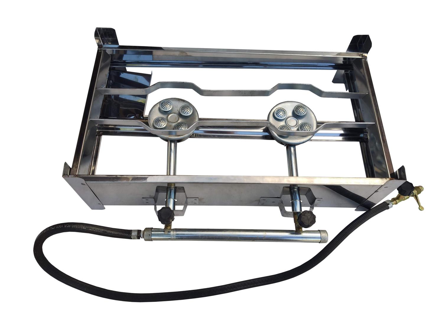 Fogão Camping Inox 2 Bocas Com Chapa - Global Utilidades - Chapa