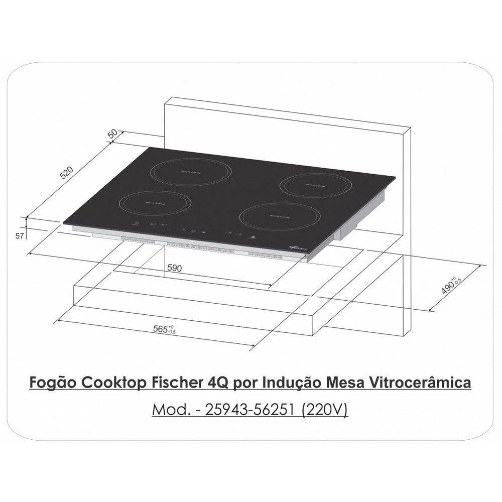 Fogão Cooktop 4 Queimadores Por Indução Mesa Vitrocerâmica 220V Fischer