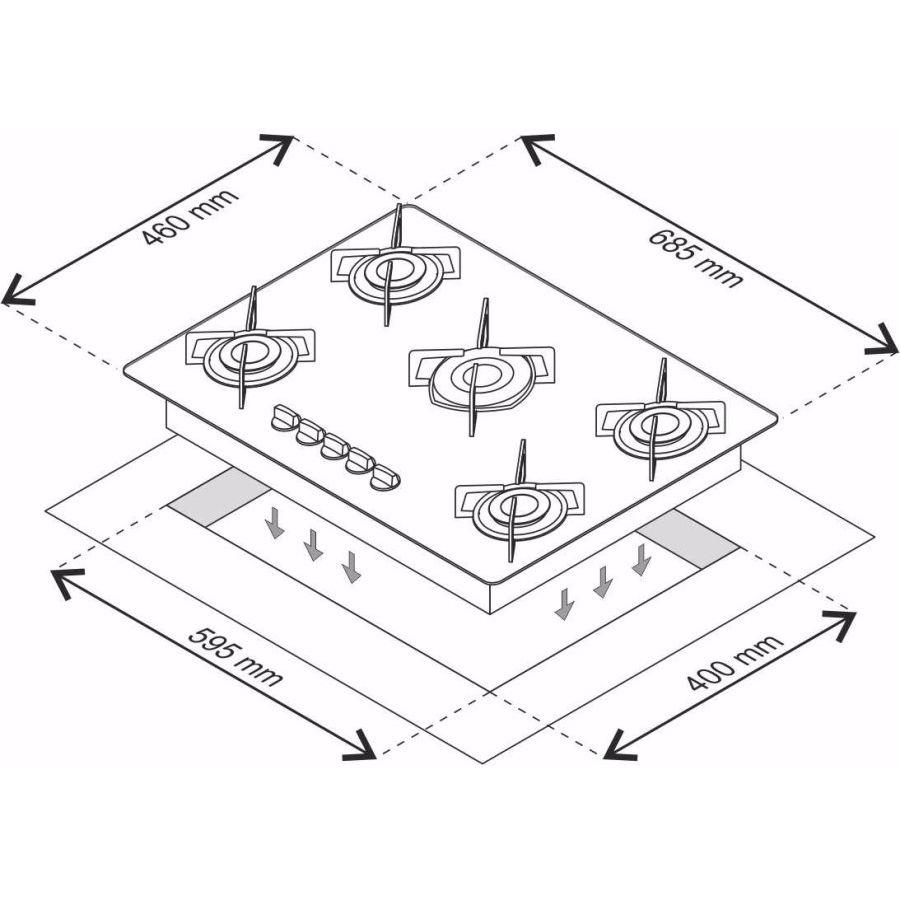 FOGAO COOKTOP 5 BOCAS CHAMALUX CHEF PRETO (Ferro Fundido) Botijão (GLP