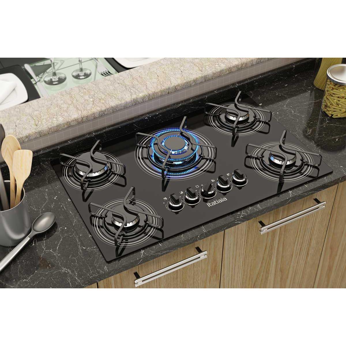 Fogão Cooktop 5 Bocas Tripla Chama Itatiaia NG 5Q 127/220V Branco/Preto ...