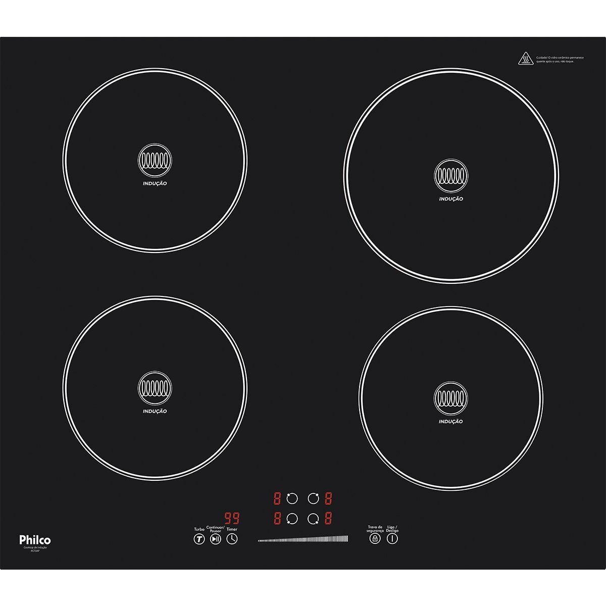 Fogão Cooktop de Indução Philco 4 bocas PCT04P Preto 220v Cooktop 4