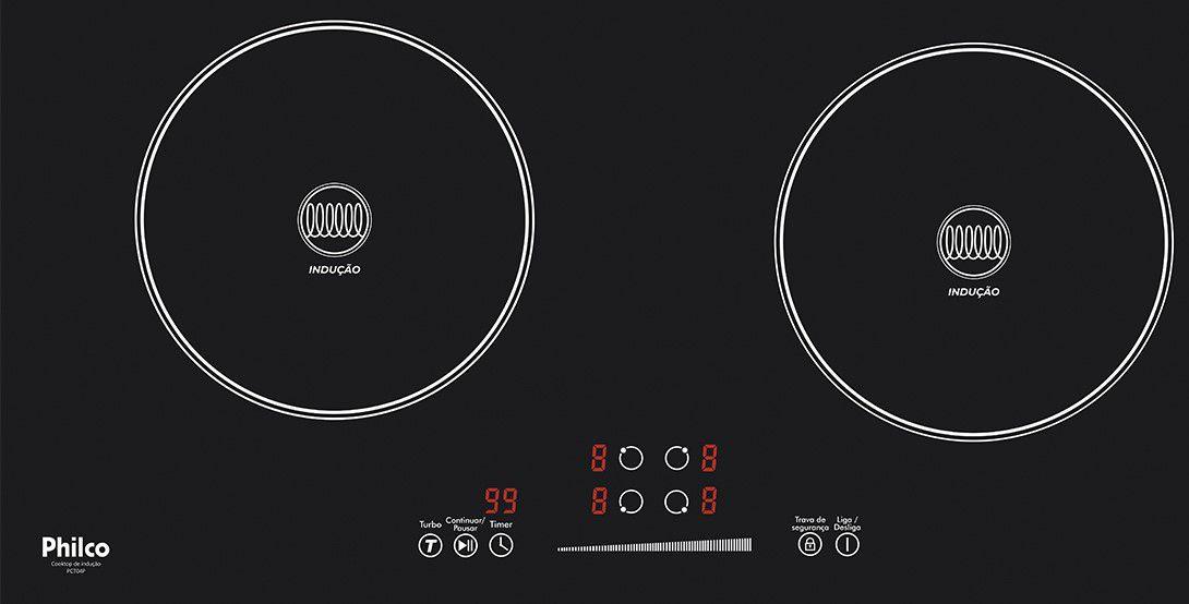Fogão Cooktop de Indução Philco 4 bocas Vitrocerâmico PCT04P Preto 220v