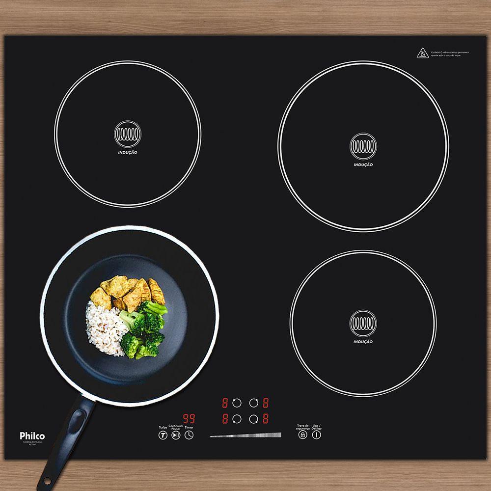 Fogão Cooktop de Indução Philco 4 bocas Vitrocerâmico PCT04P Preto 220v