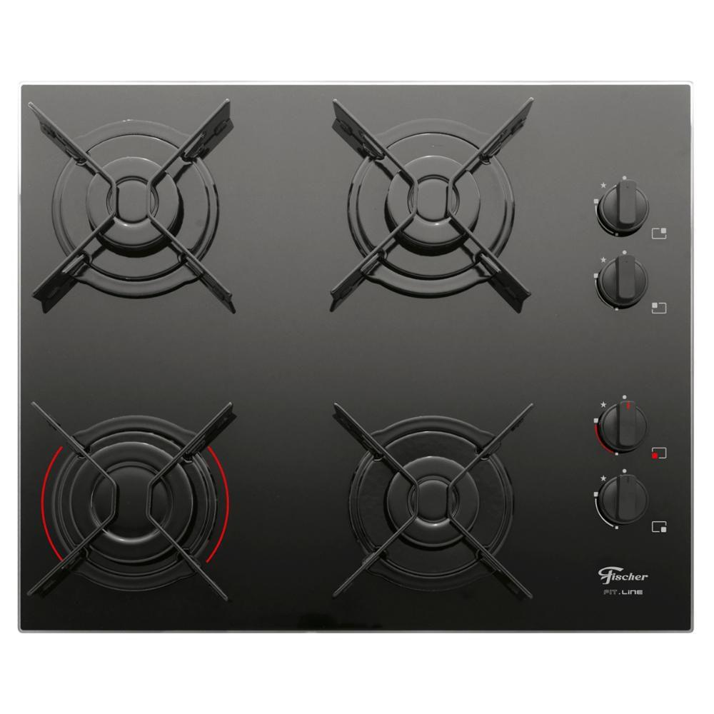 Fogão Cooktop Fischer 4 Bocas FIT LINE Gás com Mesa de Vidro Preto