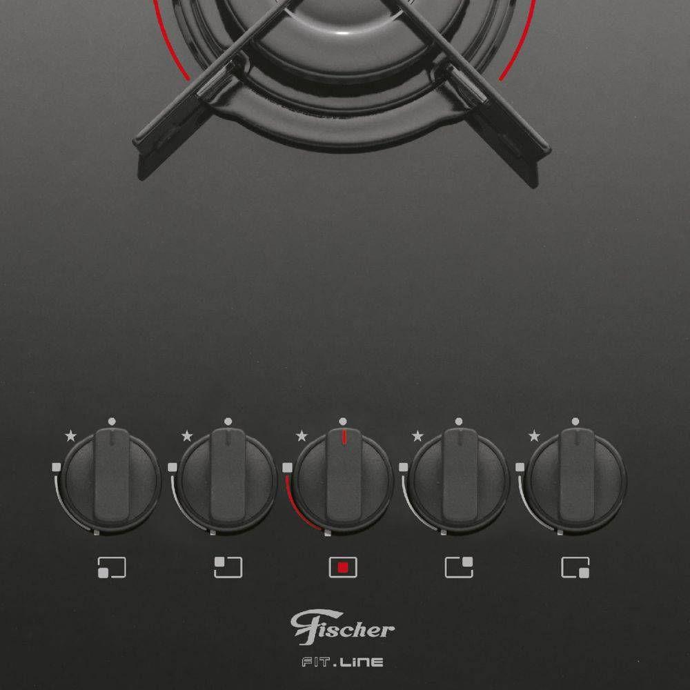 Fogão cooktop fischer 5 bocas fit line gás mesa vidro preto Cooktop