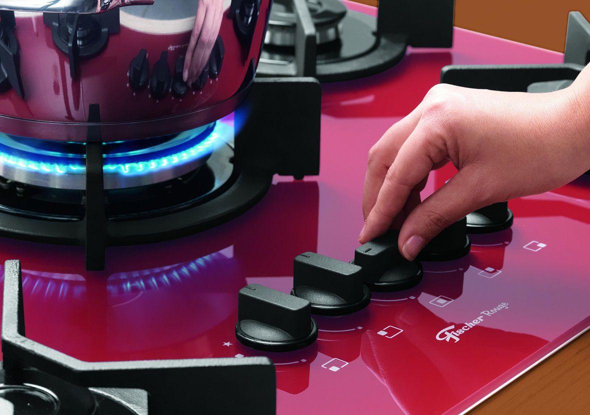 Fogao cooktop fischer 5 bocas tripla chama infinity gas mesa vidro