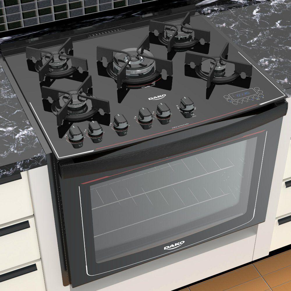 Fogão Dako 5 Bocas Mesa de Vidro Bivolt Turbo Glass Fogão 5 Bocas