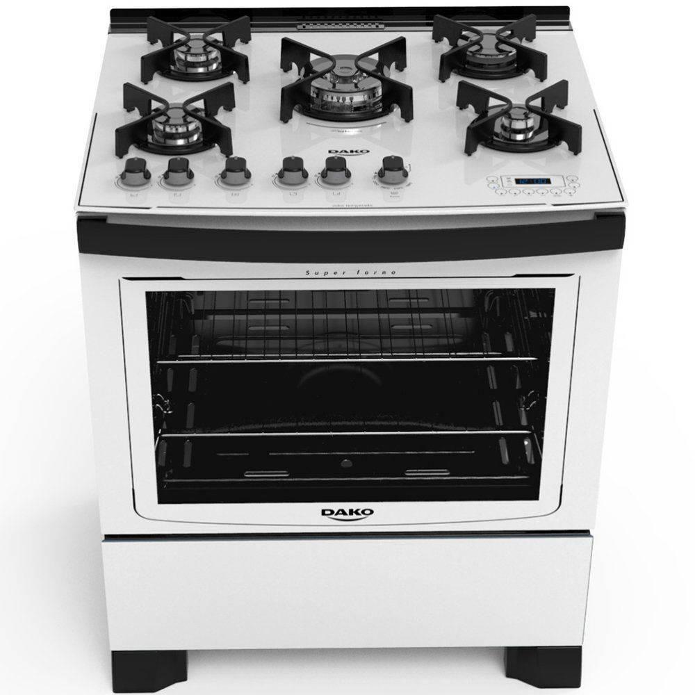 Fogão Dako DP4VTP Dakolors 5 Bocas com Mesa de Vidro Branco Fogão 5