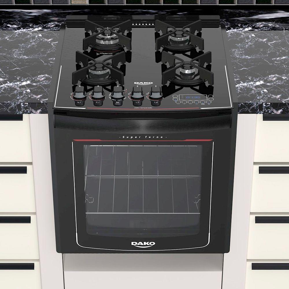 Fogão de Embutir 4 Bocas à Gás Dako Turbo Glass com Acendimento