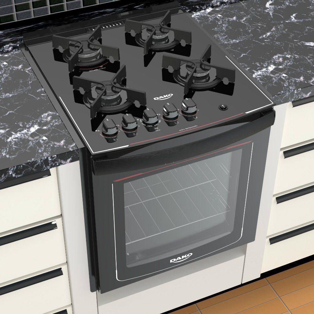 Fogão de Embutir 4 Bocas Glass Mesa de Vidro Dako Fogão Magazine Luiza