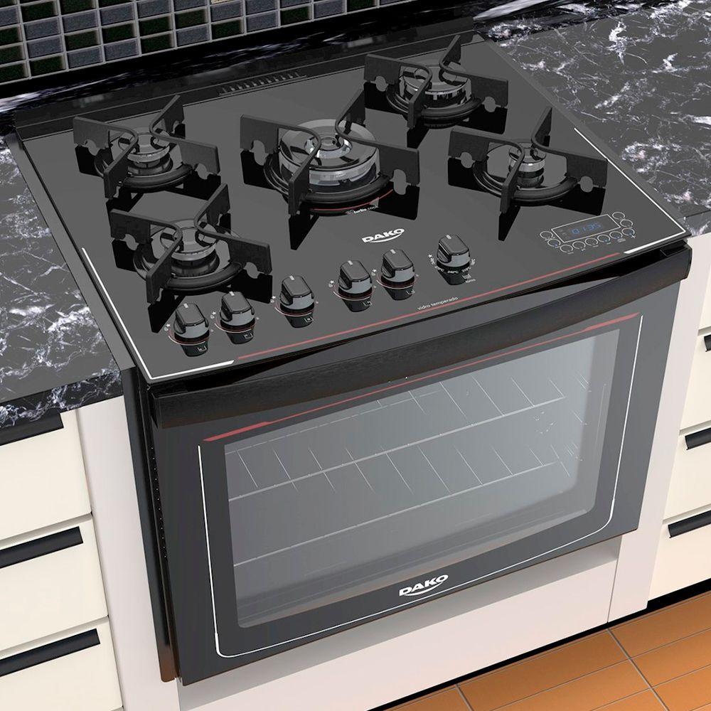 Fogão de Embutir 5 Bocas à Gás Dako Turbo Glass com Forno Grill Preto Bivolt Fogão 5 Bocas Fogão de Embutir 5 Bocas à Gás Dako Turbo Glass com Forno Grill Preto Bivolt Fogão 5 Bocas
