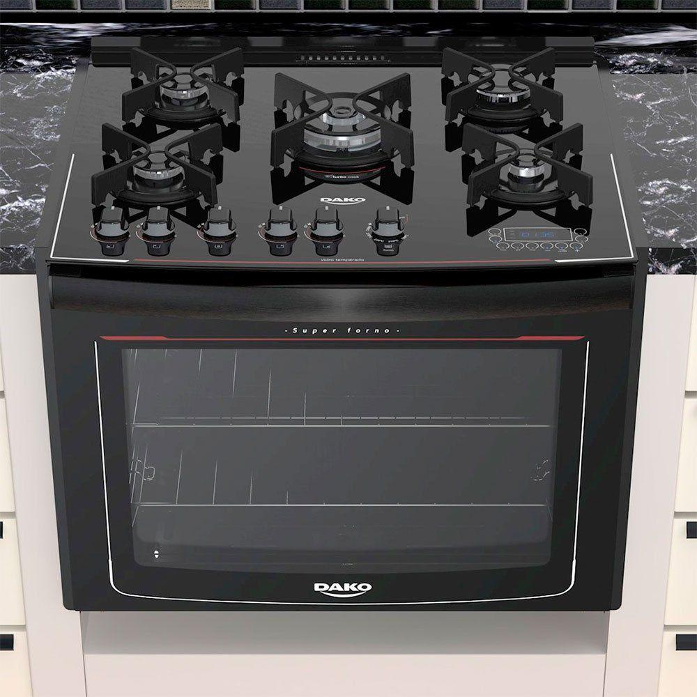 Fogão de Embutir 5 Bocas Dako Acendimento Automático Glass Grill com Mesa de Vidro DE5VTPFO