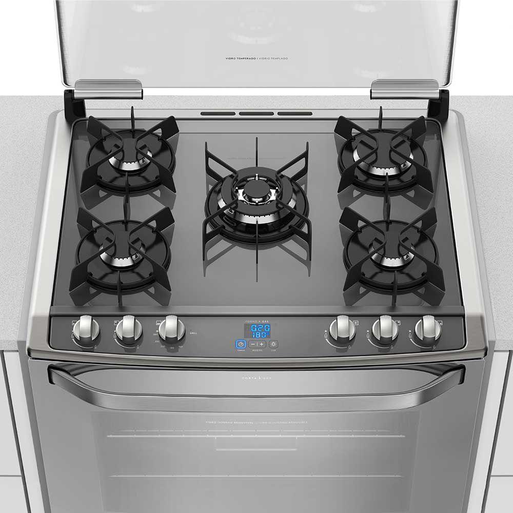 Fogão de Embutir 5 Bocas Mesa de Vidro e Timer Digital Electrolux