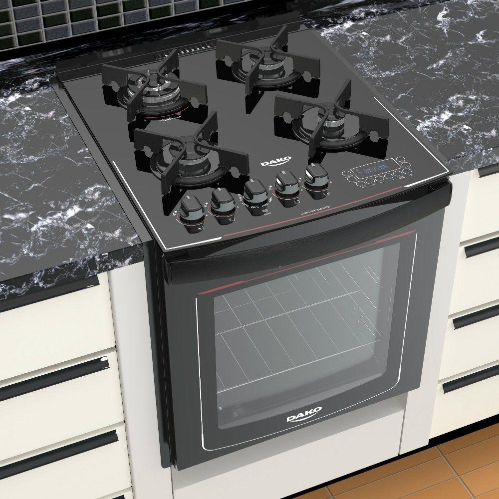 Fogão de Embutir Dako 4 Bocas Mesa de Vidro Bivolt Turbo Glass Fogão