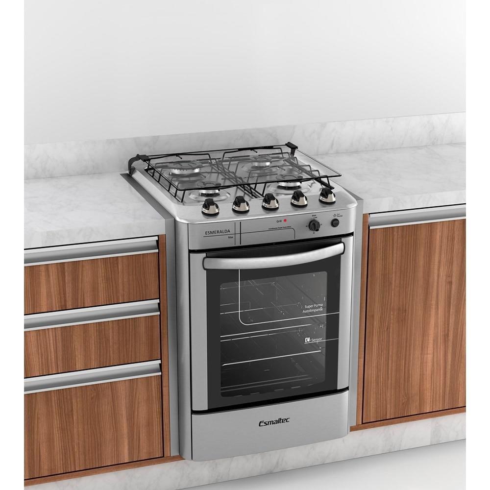Fogão de Embutir Esmaltec 4 Bocas Esmeralda Maxi Inox Bivolt Fogão