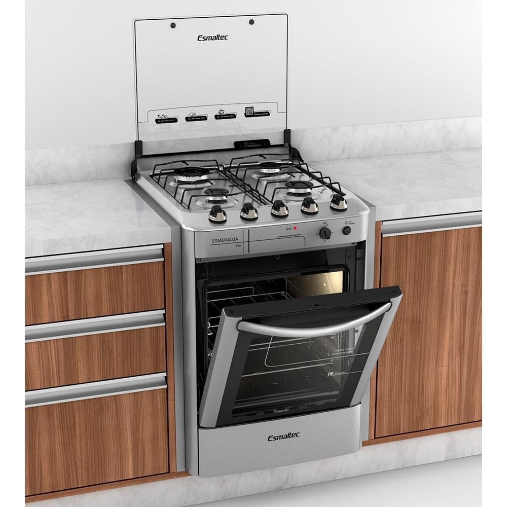 Fogão de Embutir Esmaltec 4 Bocas Esmeralda Maxi Inox Bivolt Fogão