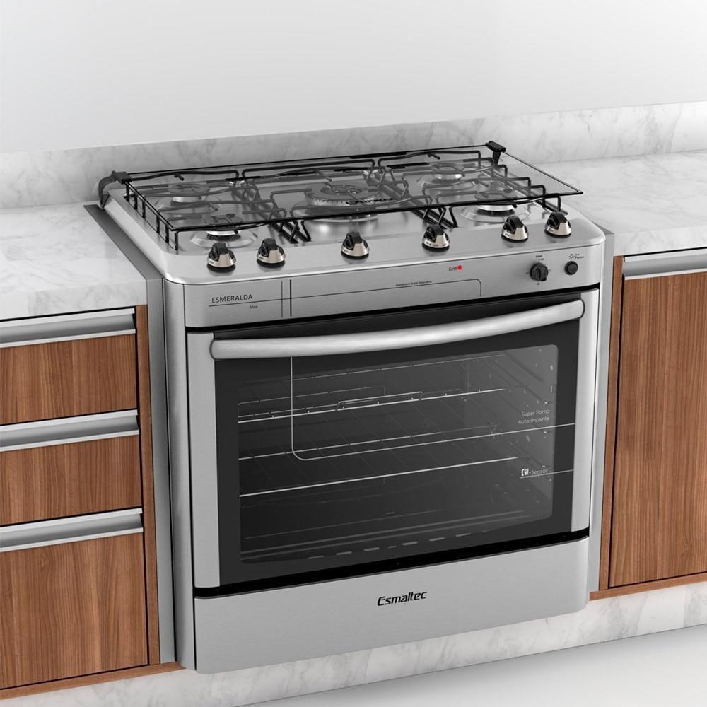 Fogão de Embutir Esmaltec 5 Bocas Esmeralda Max Inox Bivolt Fogão