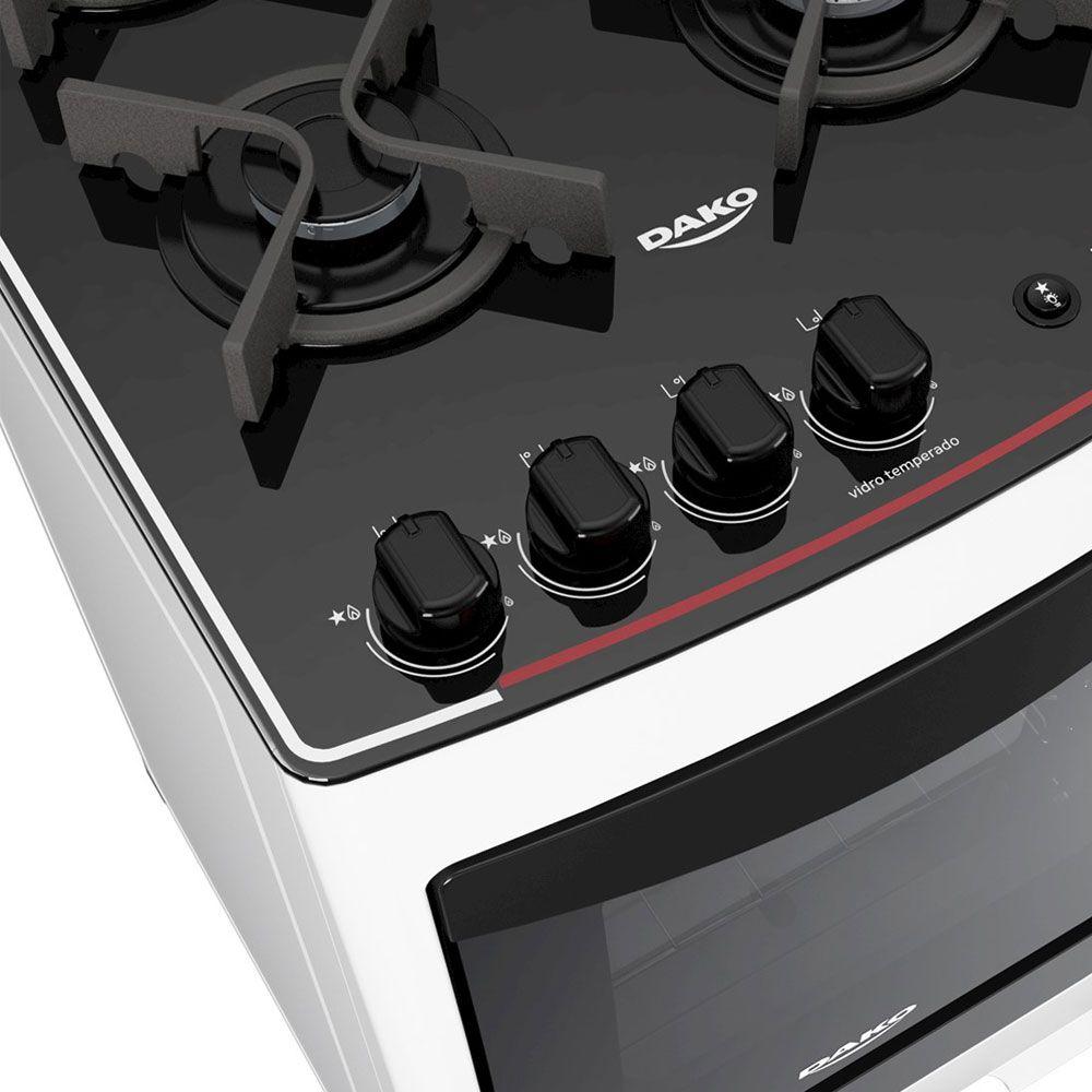 Fogão de Piso 4 Bocas Dako Supreme Glass Mesa de Vidro Acendimento