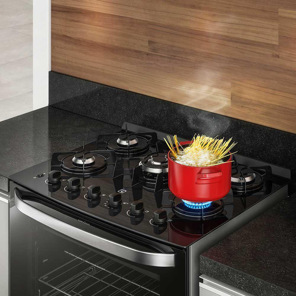 Fogão de Piso 5 Bocas Mesa de Vidro Preto Electrolux (76GS) Fogão