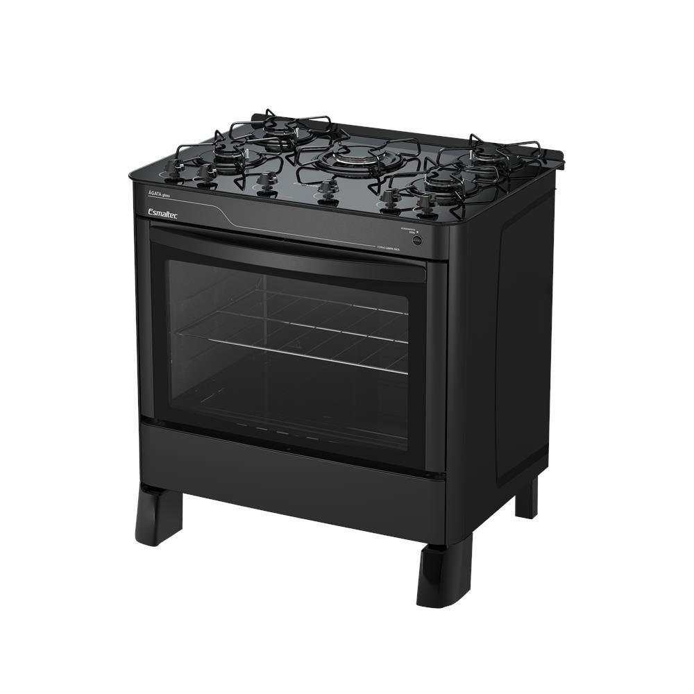 Fogão de Piso Esmaltec 5 Bocas Agata Glass Mesa de Vidro com Acendimento Automático Fogão 5 Fogão de Piso Esmaltec 5 Bocas Agata Glass Mesa de Vidro com Acendimento Automático Fogão 5