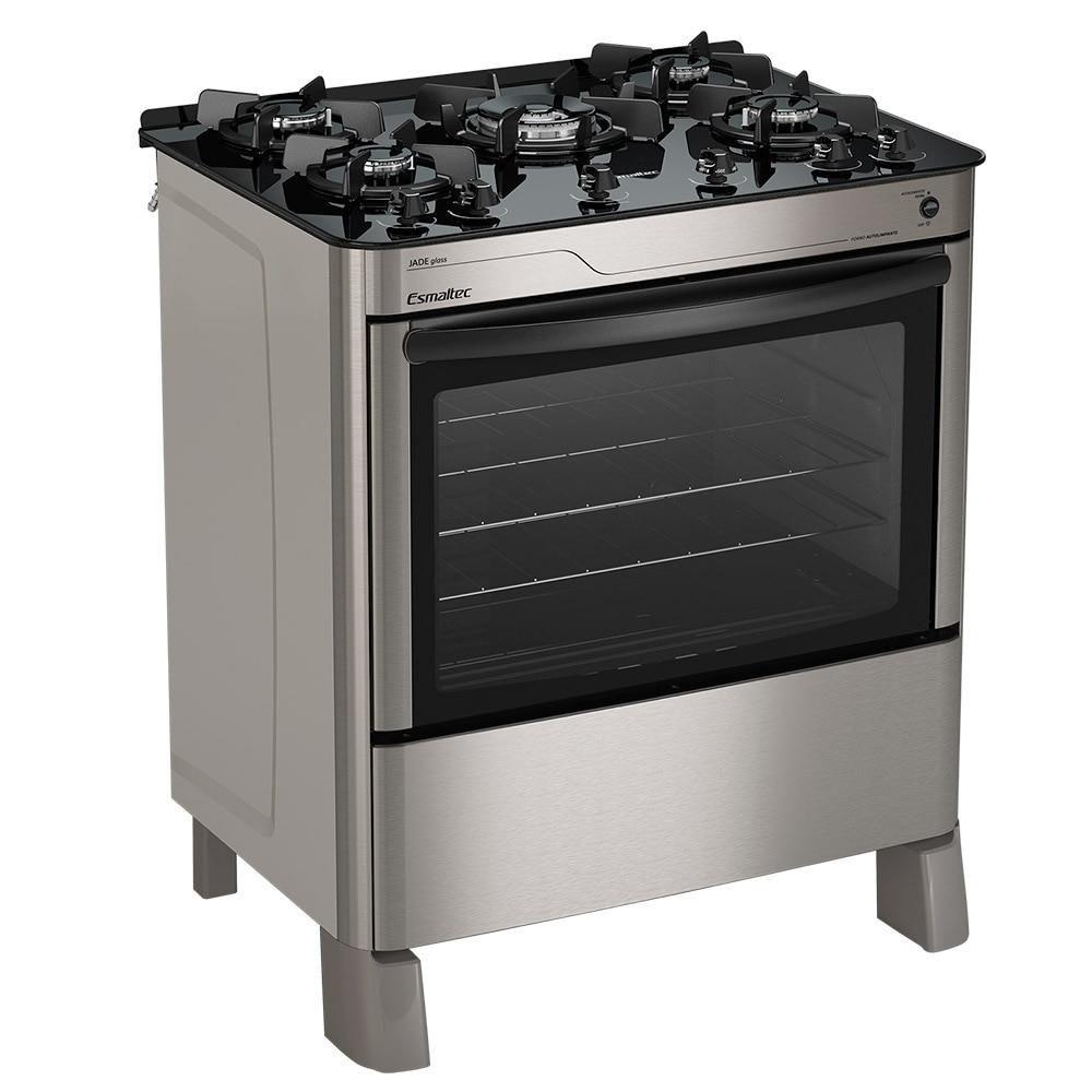 Fogão de Piso Esmaltec 5 Bocas Jade Glass Inox Bivolt Fogão