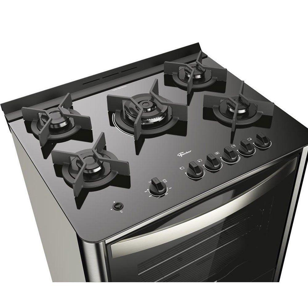 Fogão de Piso Fischer 5 Bocas Tripla Chama Gran Chef Grill com