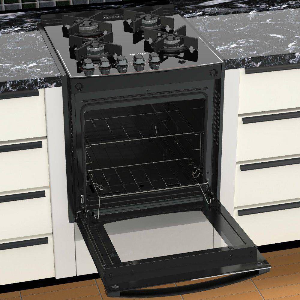 Fogão Embutir 4 bocas Preto com mesa de vidro Dako Glass DE4VUPPF0