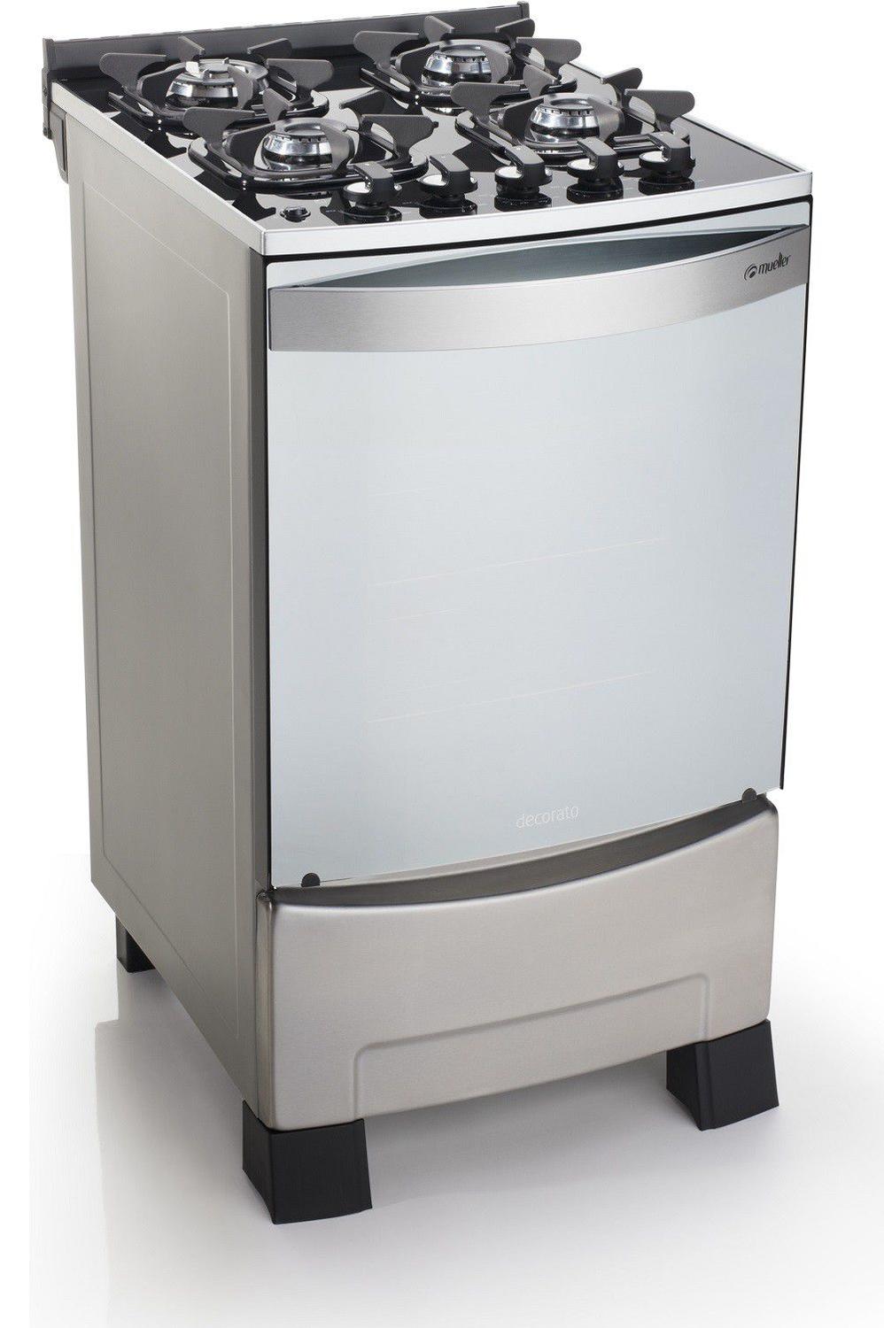 Fogão Mueller 4 bocas Decorato Vetro Inox com Mesa de Vidro Fogão 4