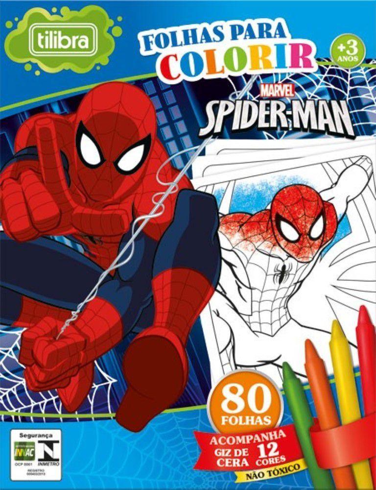 Folhas Para Colorir Mini Com Giz de Cera Spider Man Tilibra - Kit de  Colorir - Magazine Luiza