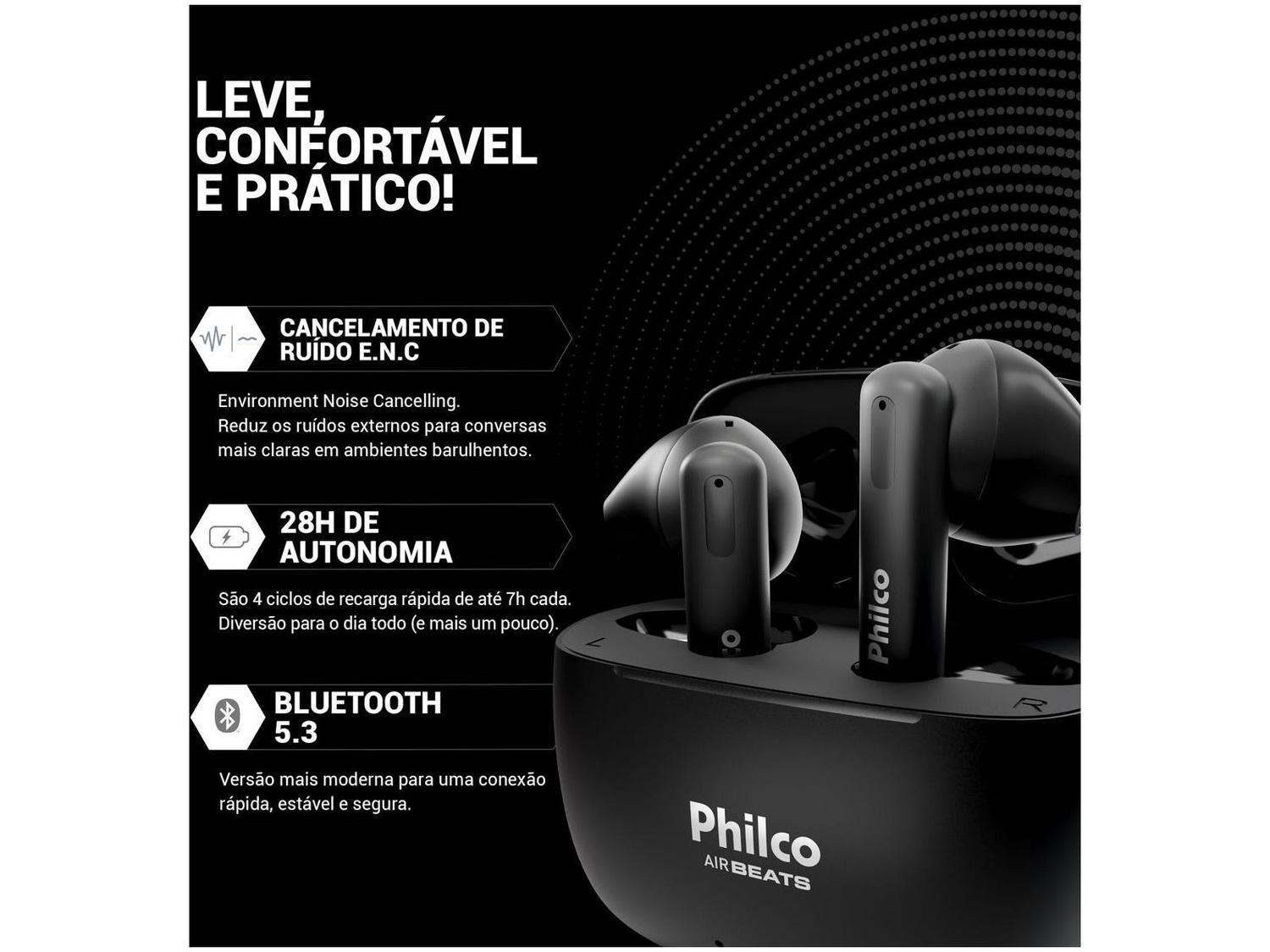 Fone de Ouvido Bluetooth Esportivo Air Beats Intra-auricular com Microfone Preto
