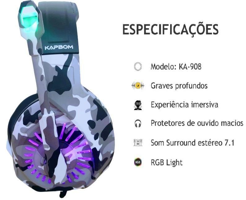 Fone De Ouvido Gamer Over-Ear Gamer Com Luz Rgb Led Pc Games Fone De Ouvido Gamer Over-Ear Gamer Com Luz Rgb Led Pc Games