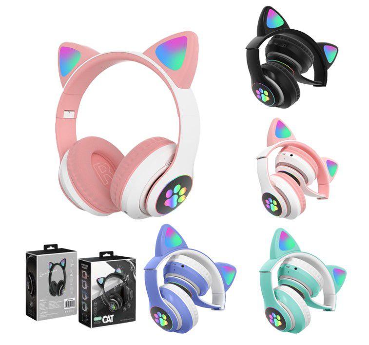 Fone De Ouvido Orelha Gato Led Com 7 Cor Luz Headphone