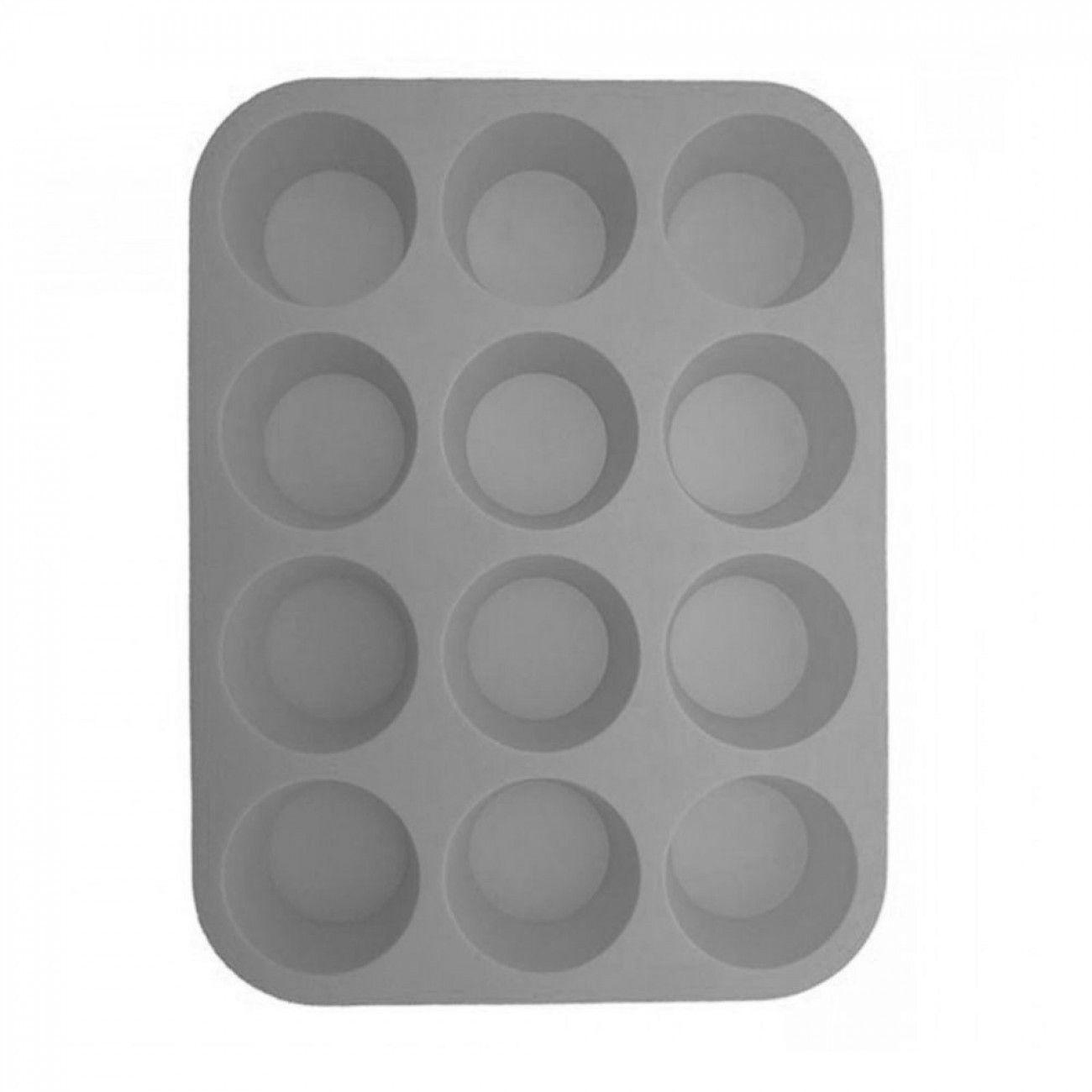 Forma Em Silicone Para Cupcake E Pao De Queijo 12 Cavidades Cinza