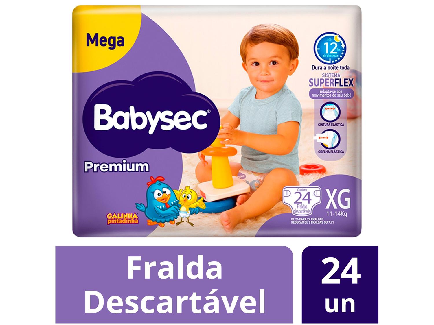 Fralda Babysec Premium Galinha Pintadinha Tam. XG 11 a 14kg 24 Unidades