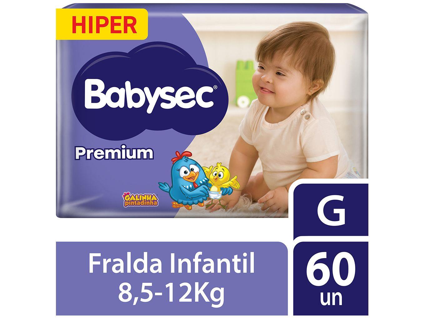 Fralda Babysec Premium Hiper G 8,5 a 12kg 60 Unidades