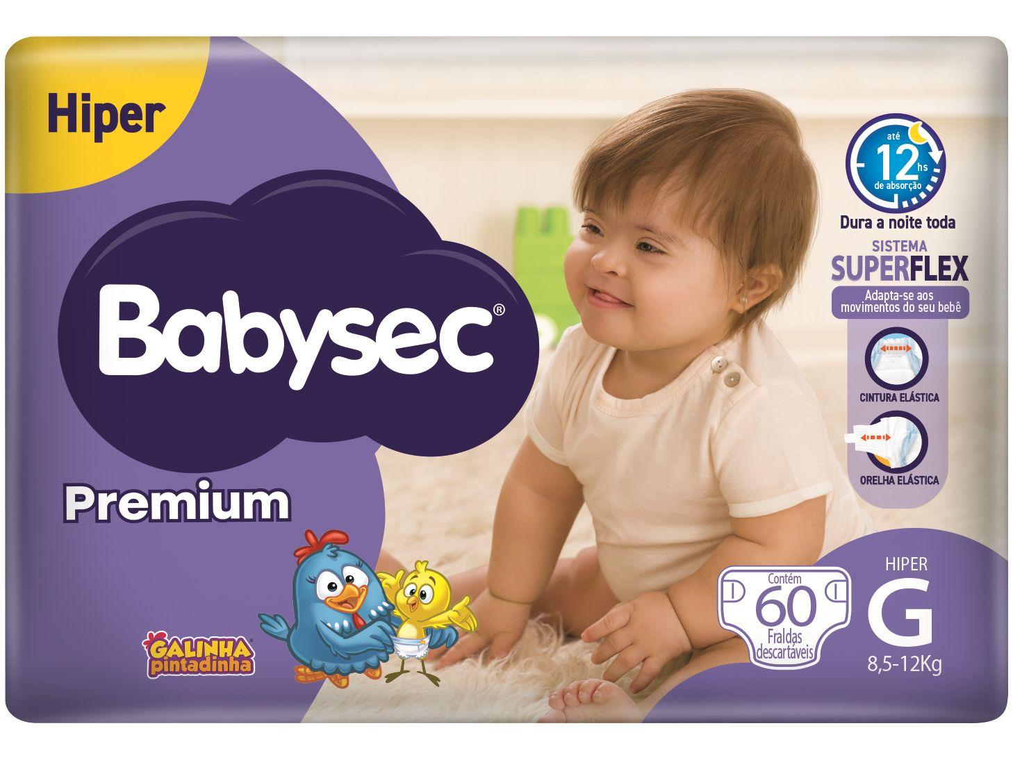 Fralda Babysec Premium Hiper G 8,5 a 12kg 60 Unidades