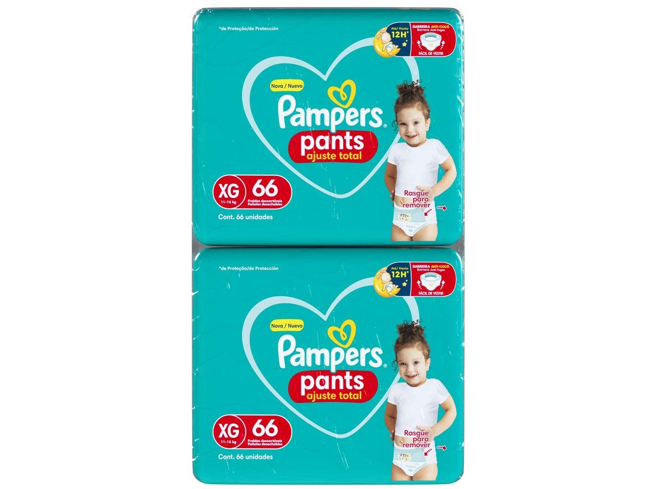 Fralda Calça Pampers Ajuste Total Tam. XG 11 a 15Kg 2 Pacotes com 66 Unidades Cada