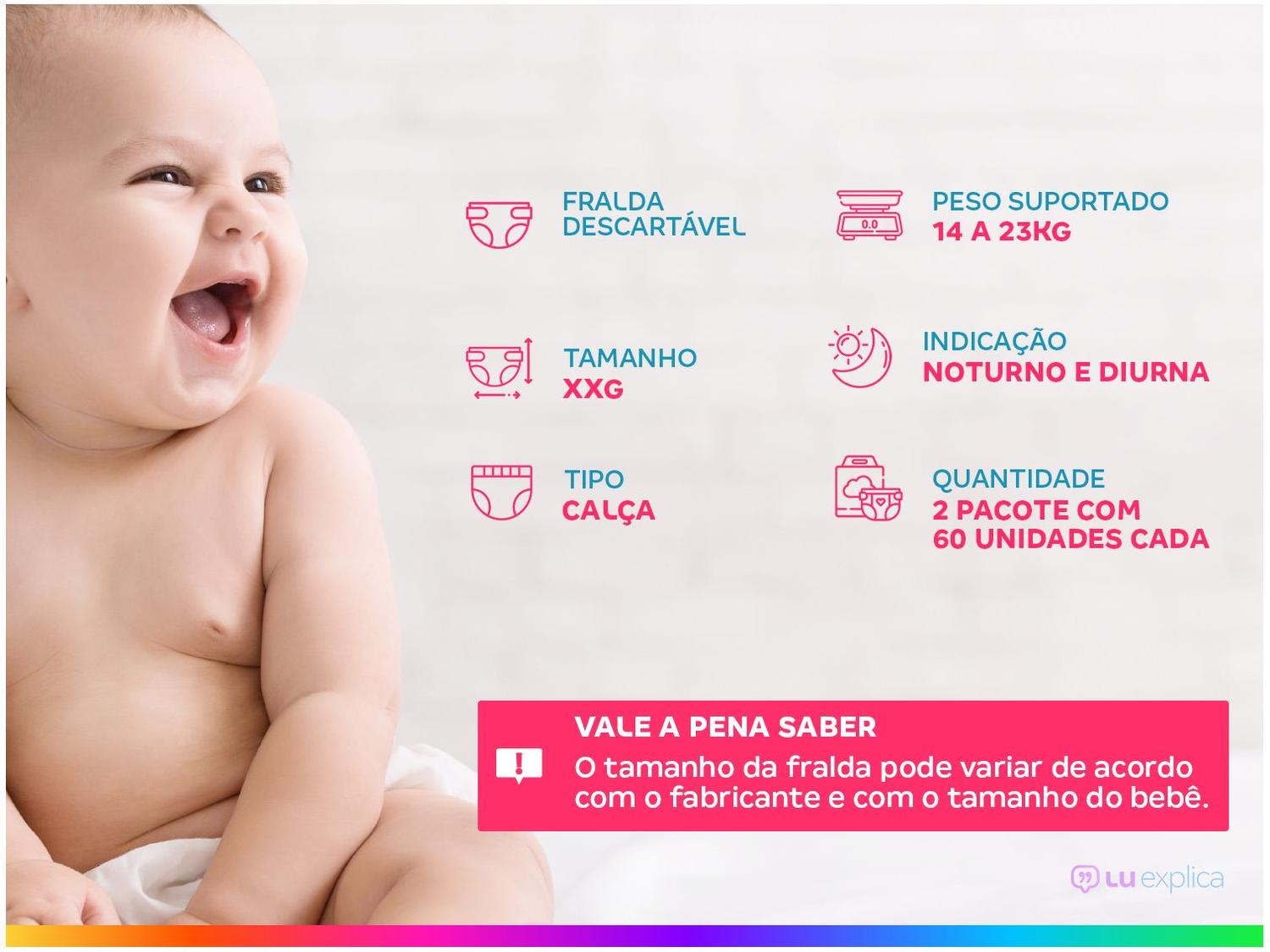 Fralda Calça Pampers Ajuste Total Tam. XXG 14 a 23Kg 2 Pacotes com 60 Unidades Cada