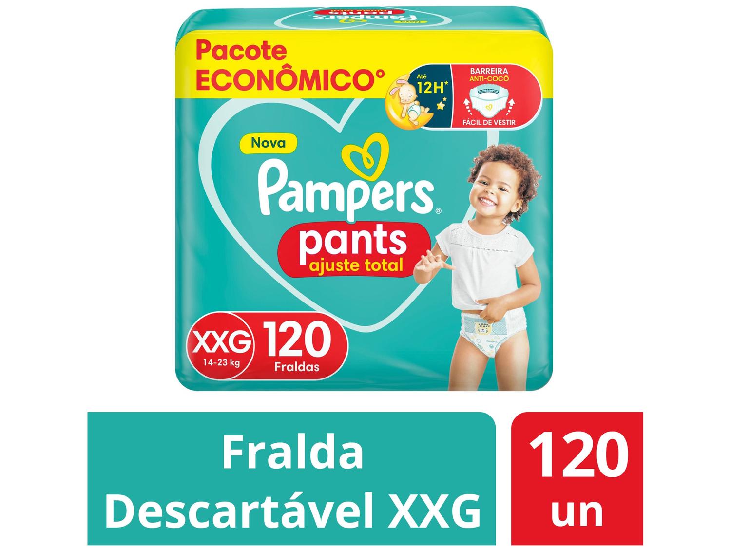 Fralda Calça Pampers Ajuste Total Tam. XXG 14 a 23Kg 2 Pacotes com 60 Unidades Cada