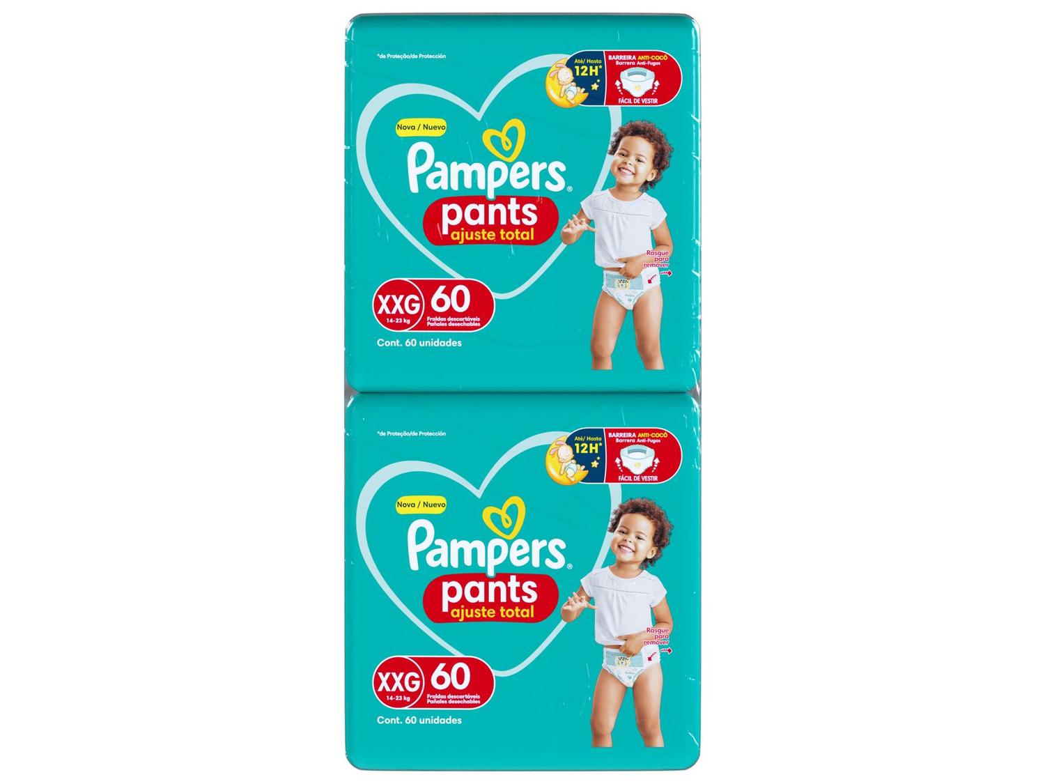 Fralda Calça Pampers Ajuste Total Tam. XXG 14 a 23Kg 2 Pacotes com 60 Unidades Cada