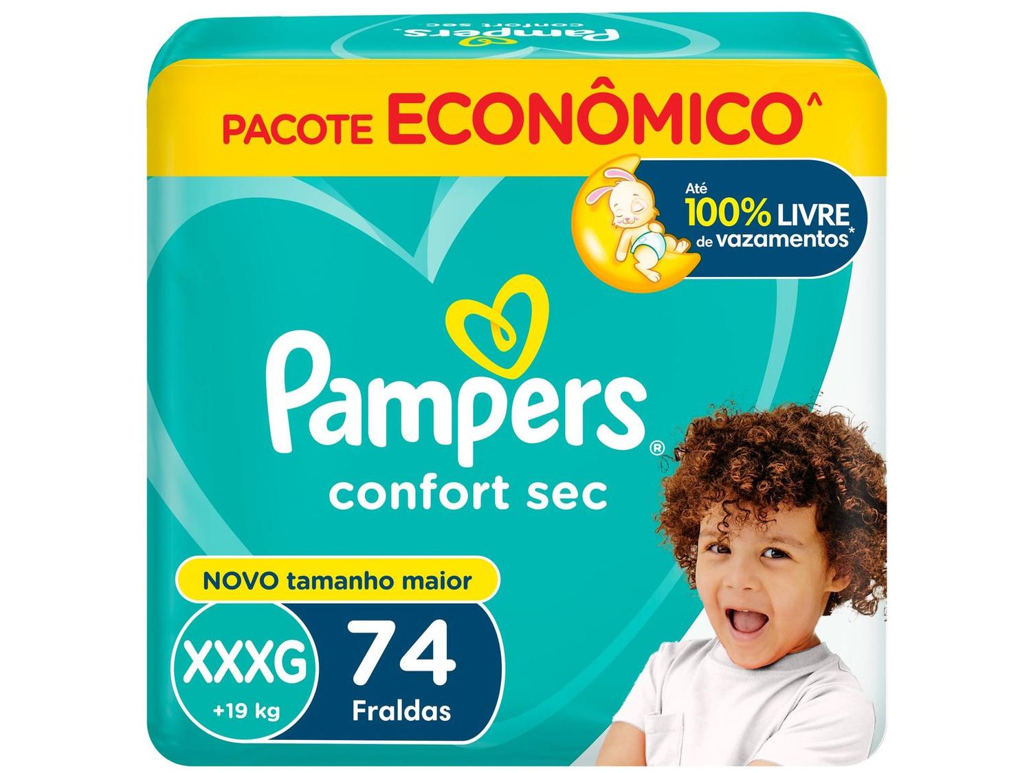 Fralda Pampers Confort Sec Noturna XXXG 19kg 74 Unidades
