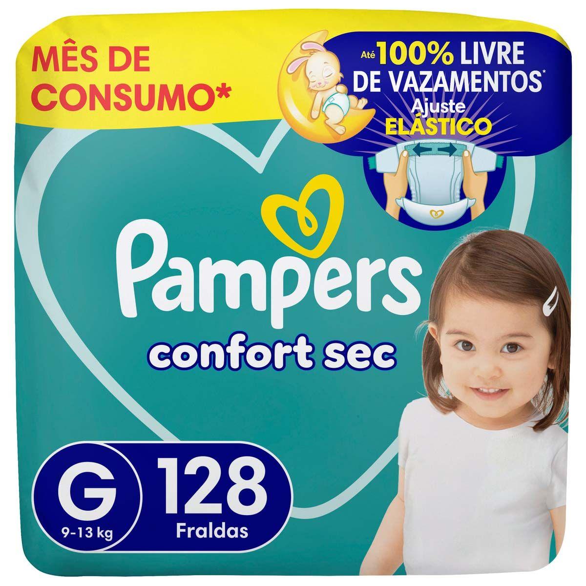Fralda Pampers Confort Sec Tam. G 9 a 13kg 128 Fraldas