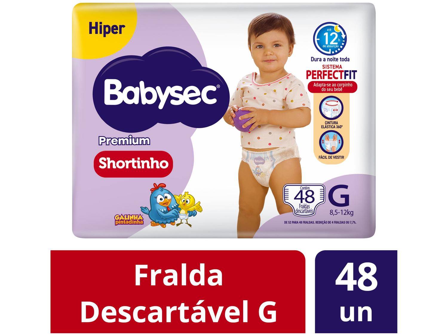 Fralda Shortinho BabySec Premium Galinha Pintadinha G 8,5 a 12kg 48 Unidades
