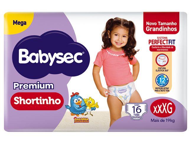 Fralda Shortinho BabySec Premium Galinha Pintadinha XXXG 19kg 16 Unidades