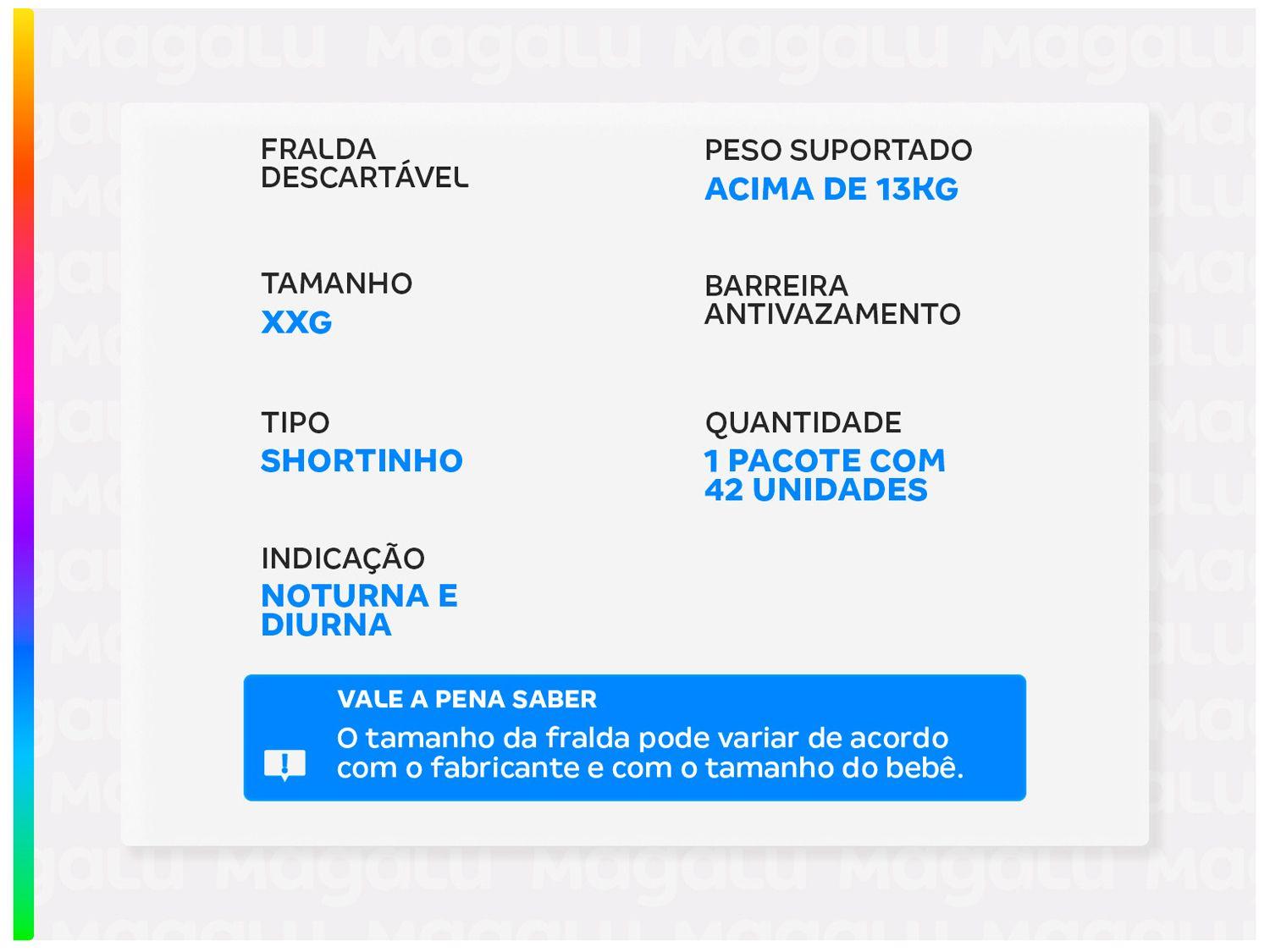 Fralda Shortinho Babysec Premium Hiper XXG 13kg 42 Unidades