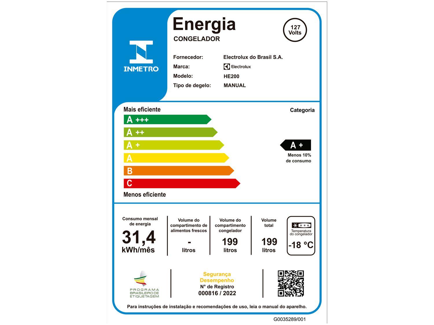 Freezer Horizontal Electrolux 1 Porta 199L