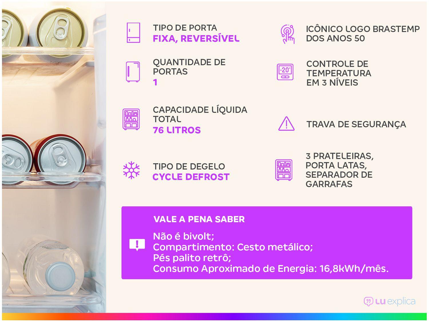 Frigobar Brastemp 76L Rosa Retrô BRA08HO
