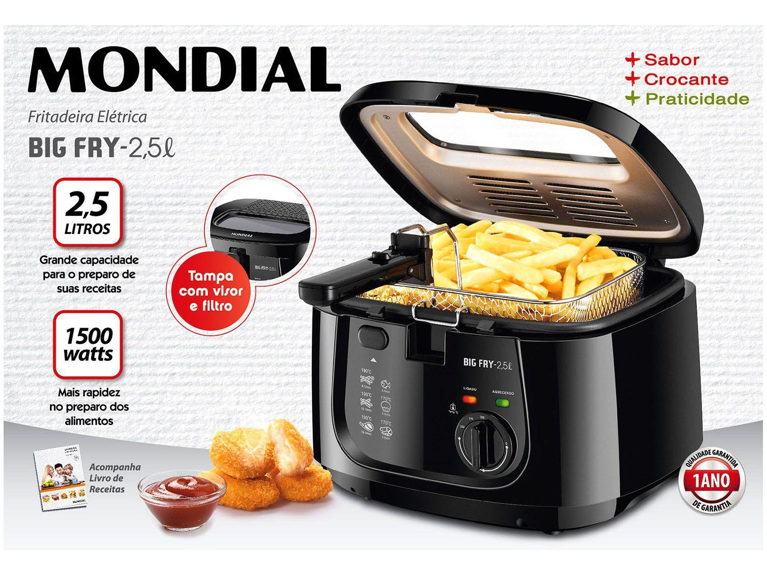 Fritadeira Elétrica com Óleo Mondial FT-07 Preto - 2,5L - Fritadeira ...