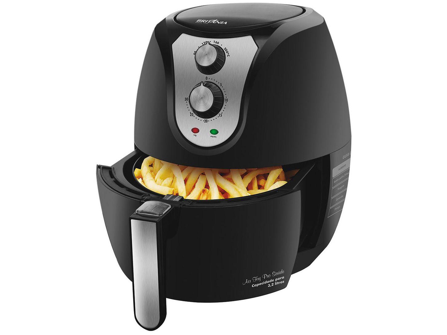 Fritadeira Eletrica Sem Oleo Air Fryer Britania Air Fry Pro Saude Preta 3 2L com Timer