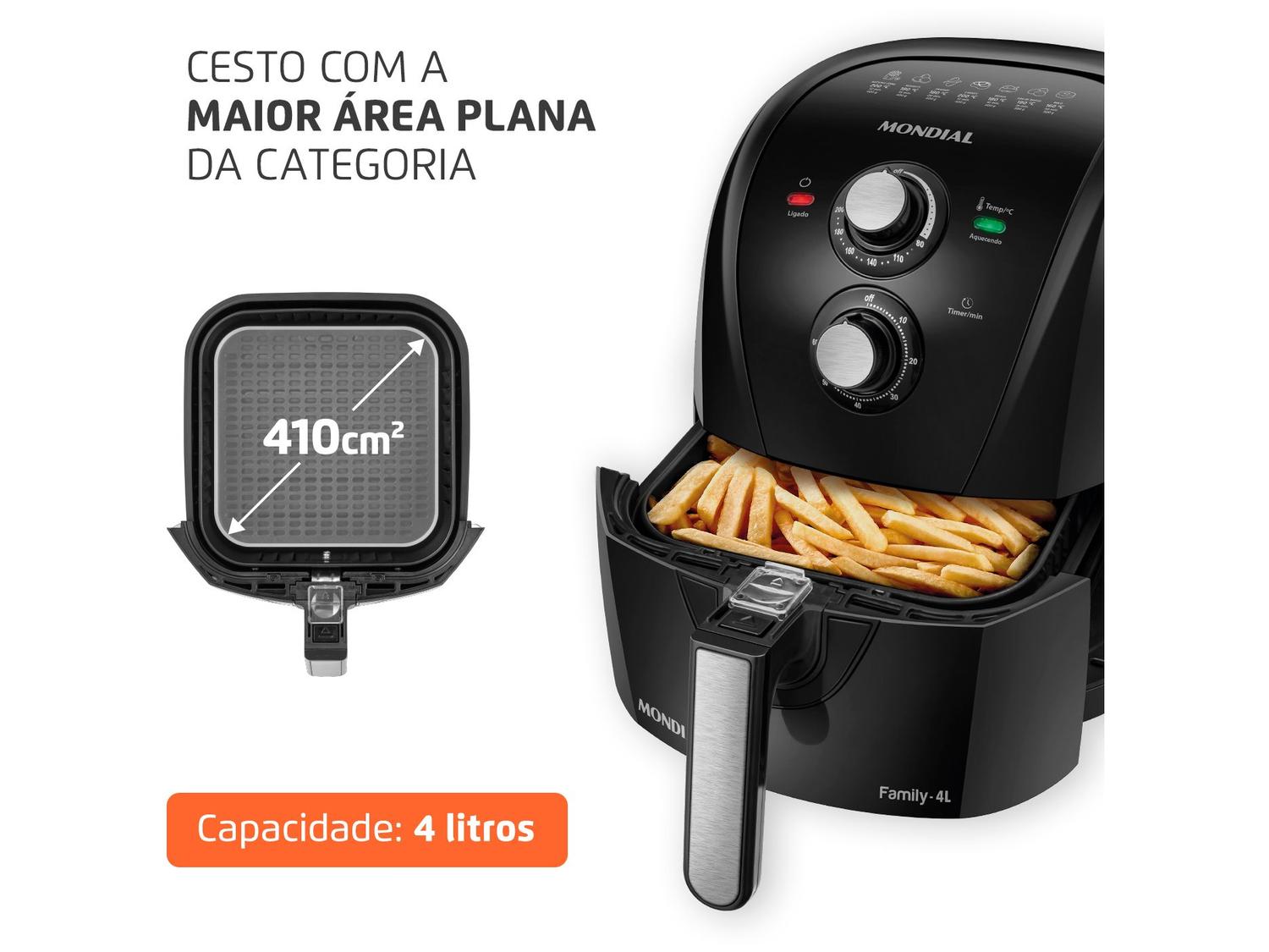 Fritadeira Elétrica sem Óleo/Air Fryer Mondial AFN-40-FB Preta 4L com Timer
